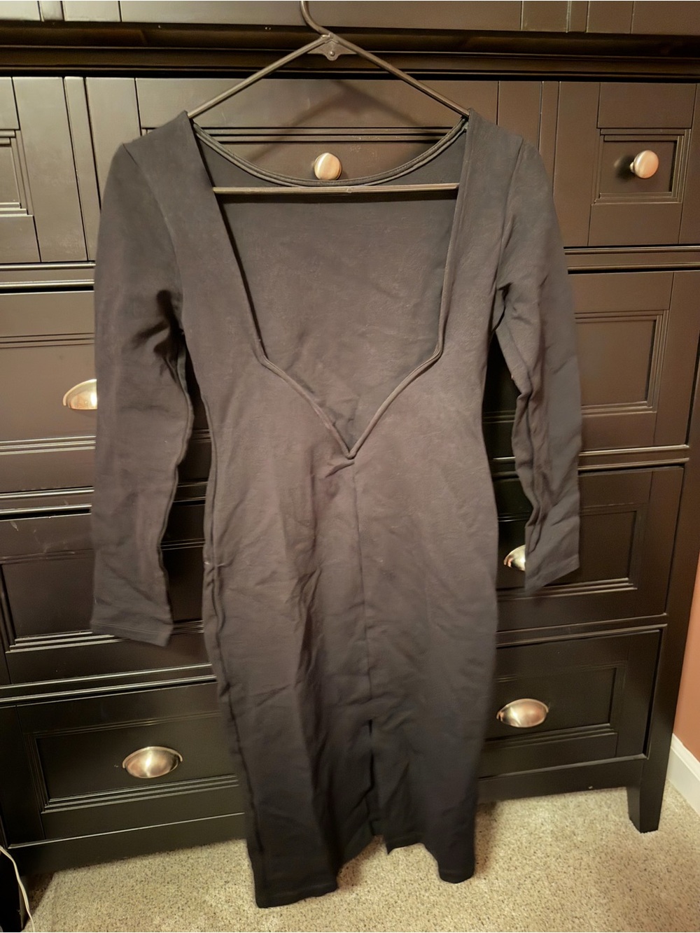 Lulu's Black Long Sleeve V-Neck Midi Dress